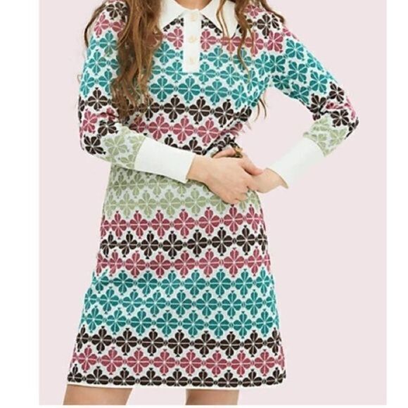 Kate Spade Blue Flower Sweater Mini Dress Small